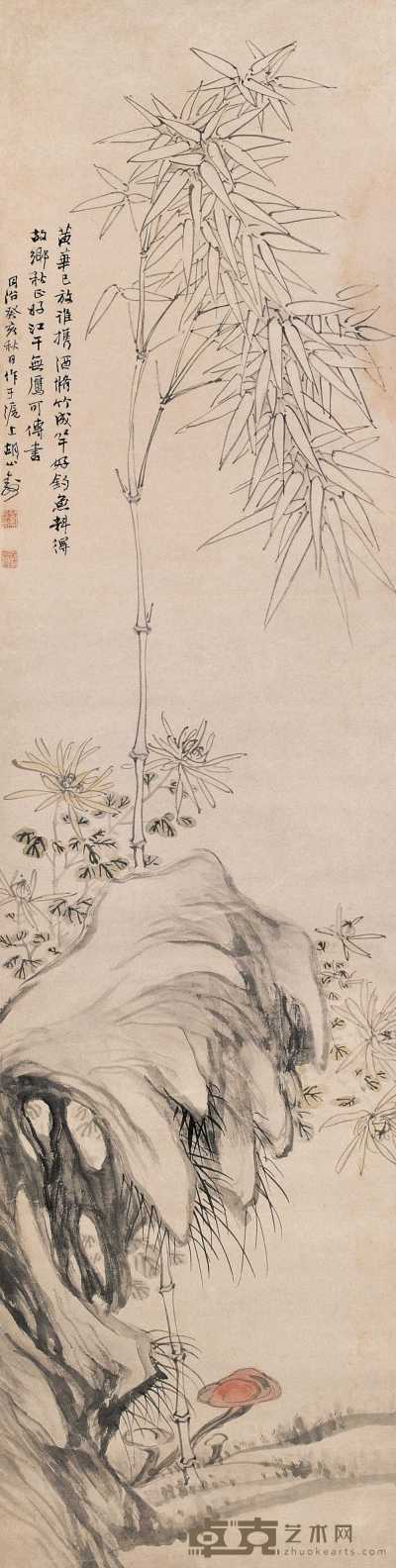 胡公寿 1863年作 花卉 立轴 173×43.5cm